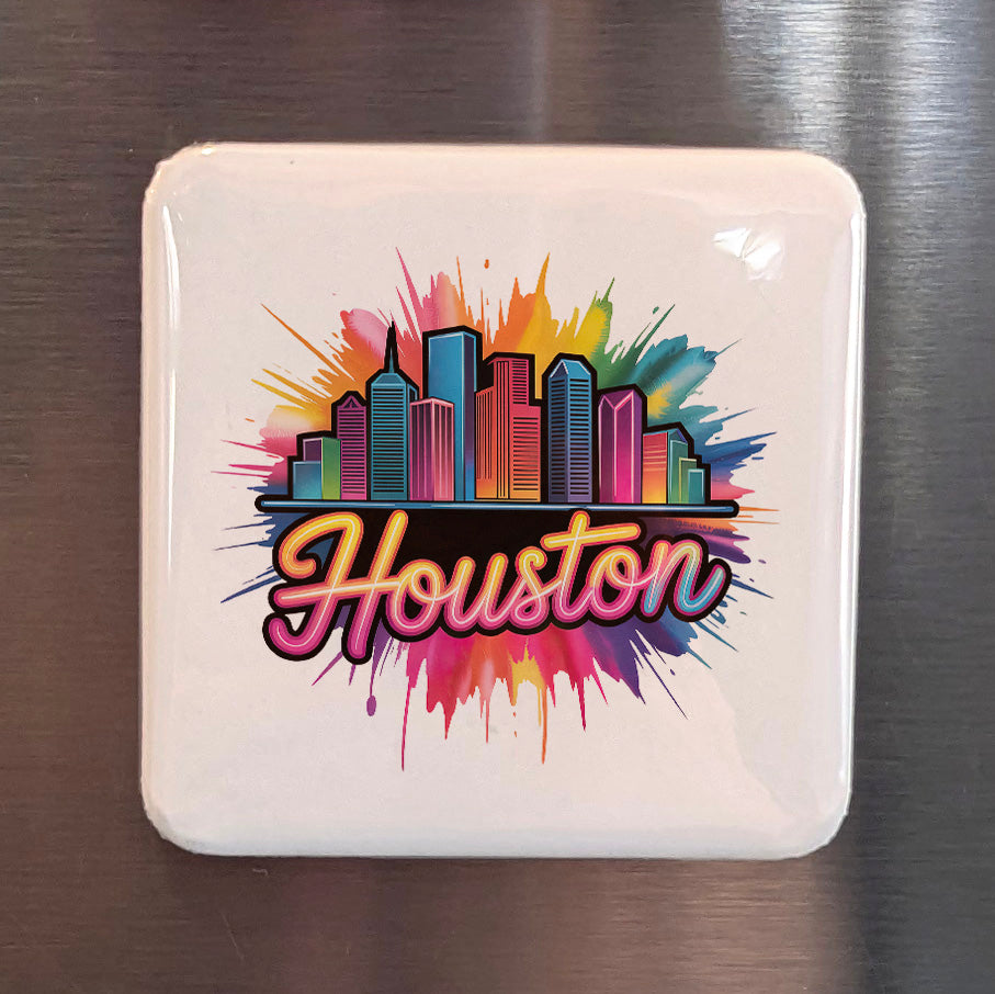 Houston Texas Magnet | Neon Skyline | 2×2 | Made in Canada - PhiloPerse