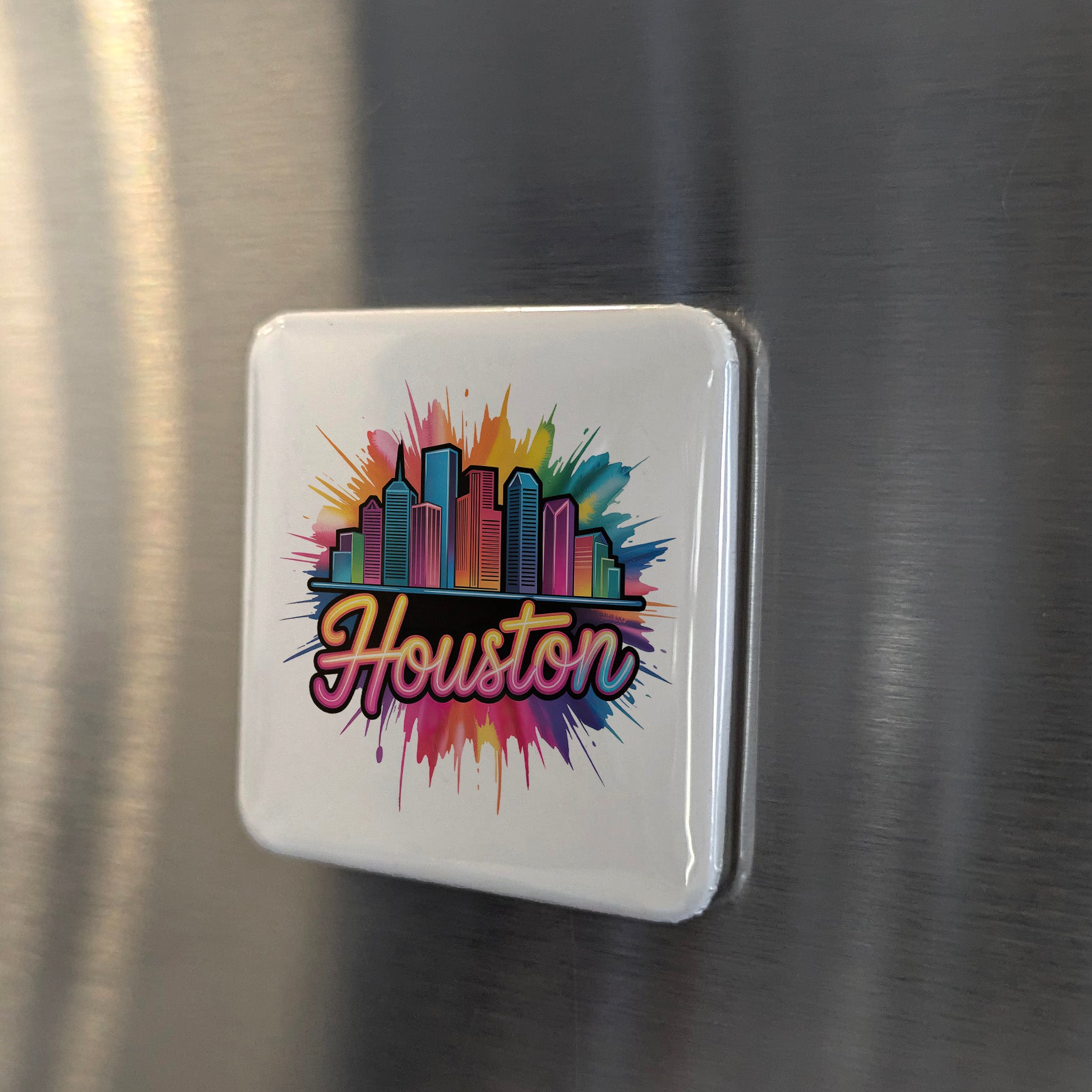 Houston Texas Magnet | Neon Skyline | 2×2 | Made in Canada - PhiloPerse