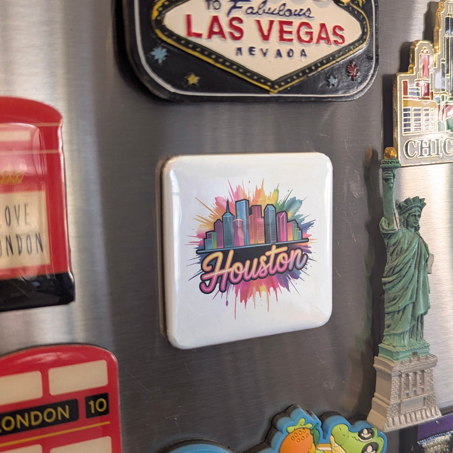 Houston Texas Magnet | Neon Skyline | 2×2 | Made in Canada - PhiloPerse