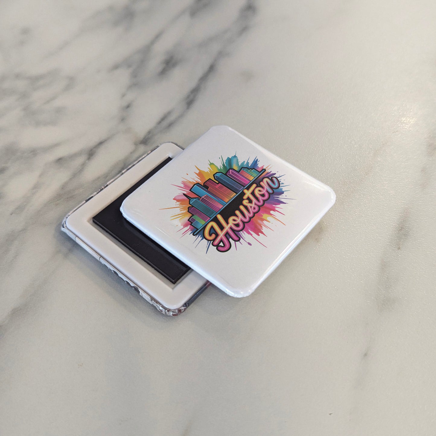 Houston Texas Magnet | Neon Skyline | 2×2 | Made in Canada - PhiloPerse