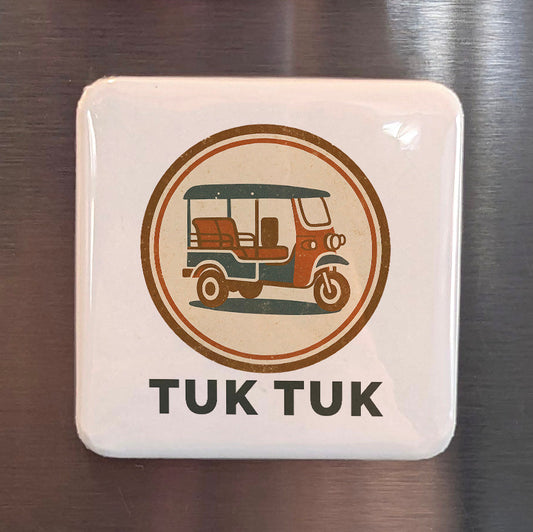 Aimant Inde Asie | Icône des rues indiennes : Le tuk-tuk et l'auto-rickshaw | 2x2 | Fabriqué au Canada