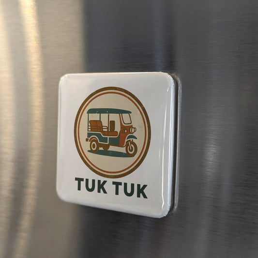 Aimant Inde Asie | Icône des rues indiennes : Le tuk-tuk et l'auto-rickshaw | 2x2 | Fabriqué au Canada