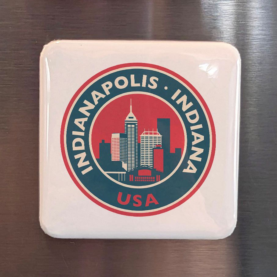 Indianapolis Indiana Magnet | Retro Badge | 2×2 | Made in Canada - PhiloPerse