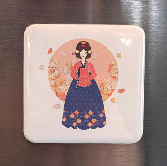 Corea Imán de Asia | Hanbok Textil Viviente Tradición de la Corte Coreana | 2x2 | Hecho en Canadá