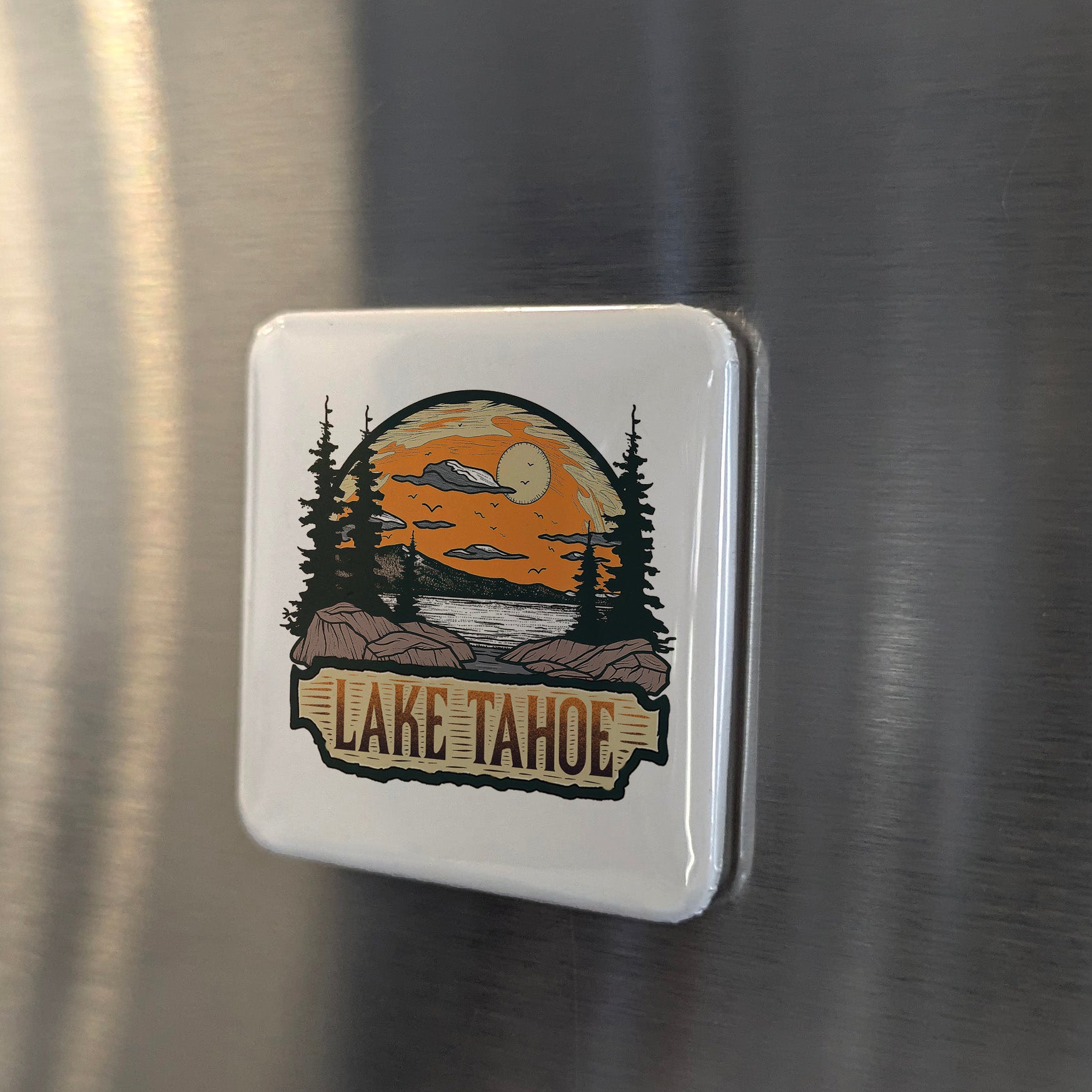 Lake Tahoe California Magnet | Sierra Sunset | 2×2 | Made in Canada - PhiloPerse