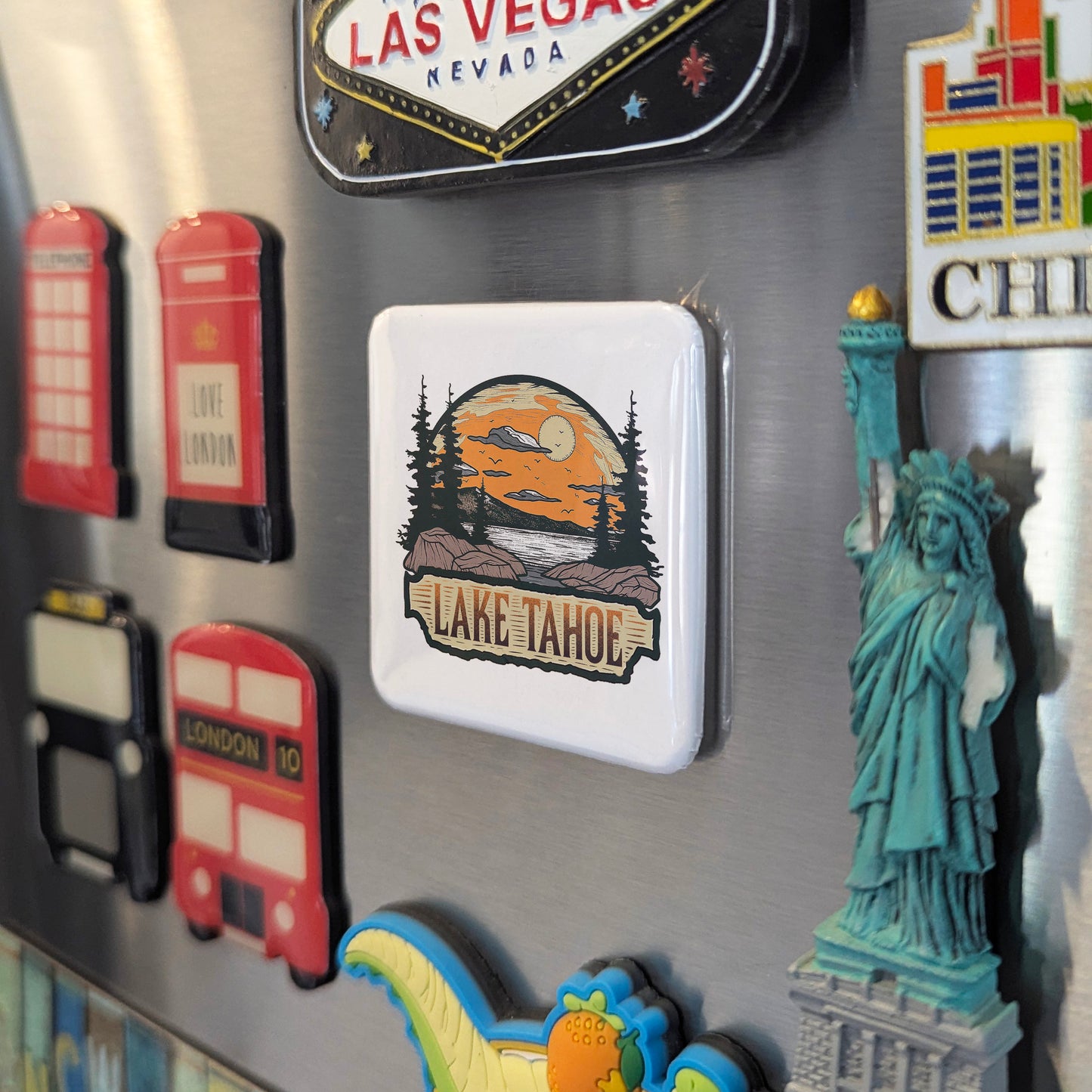Lake Tahoe California Magnet | Sierra Sunset | 2×2 | Made in Canada - PhiloPerse