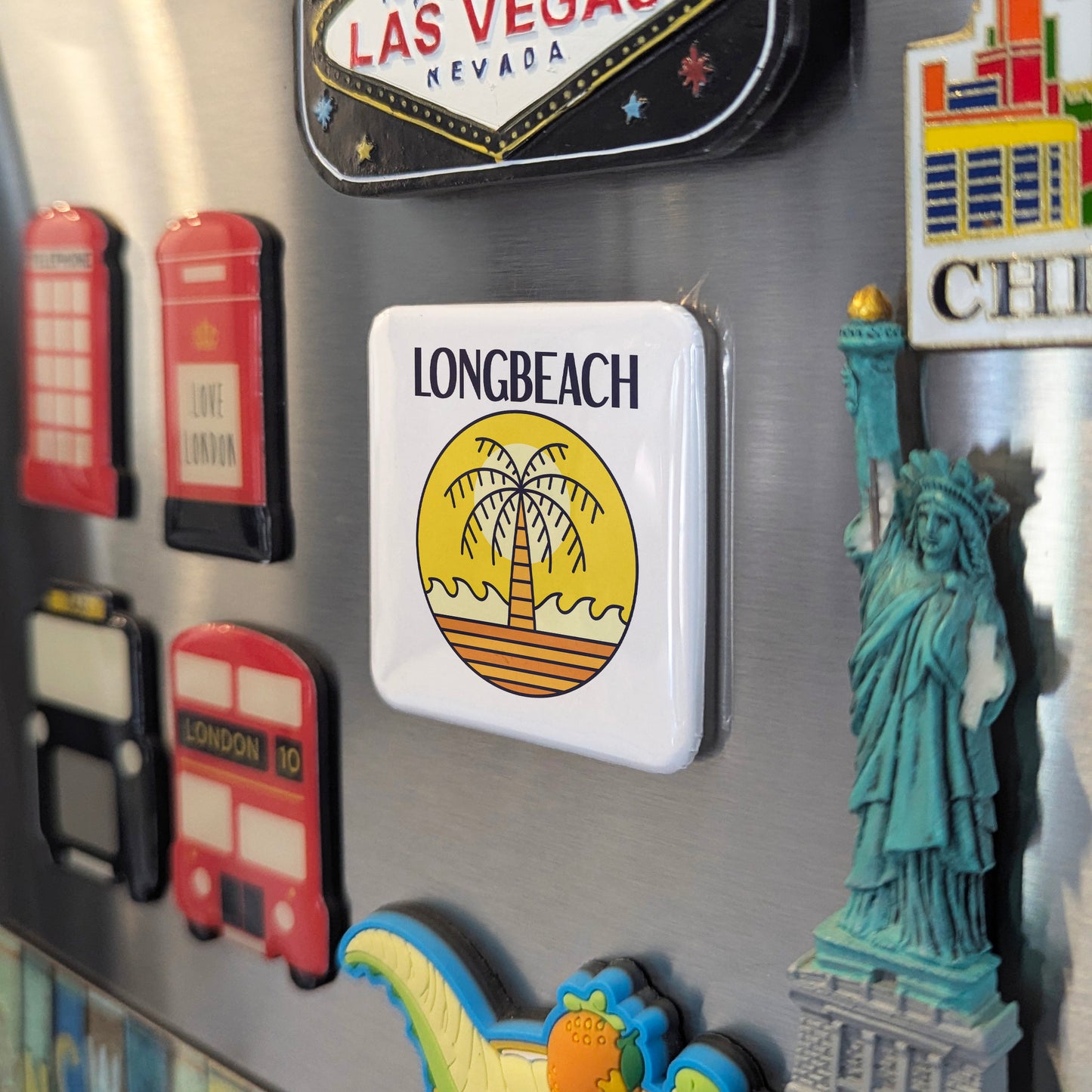 Long Beach California Magnet | Palm Circle | 2×2 | Made in Canada - PhiloPerse