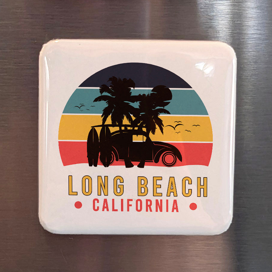 Long Beach California Magnet | Woody Sunset | 2×2 | Made in Canada - PhiloPerse