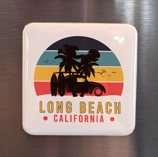 Long Beach California Magnet | Woody Sunset | 2×2 | Made in Canada - PhiloPerse