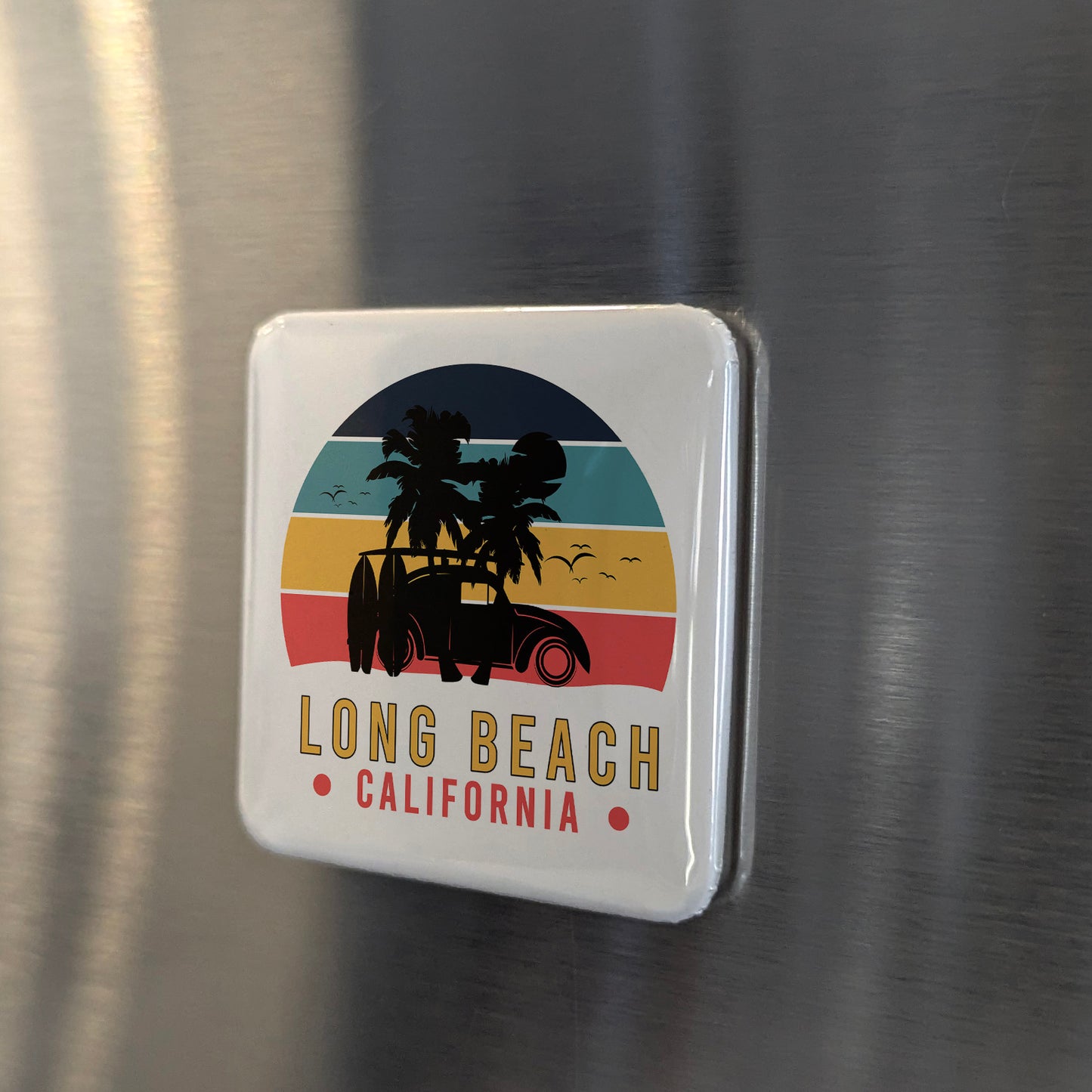 Long Beach California Magnet | Woody Sunset | 2×2 | Made in Canada - PhiloPerse