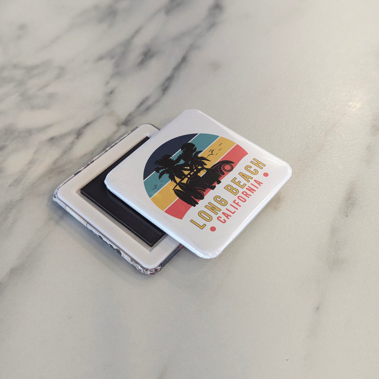 Long Beach California Magnet | Woody Sunset | 2×2 | Made in Canada - PhiloPerse