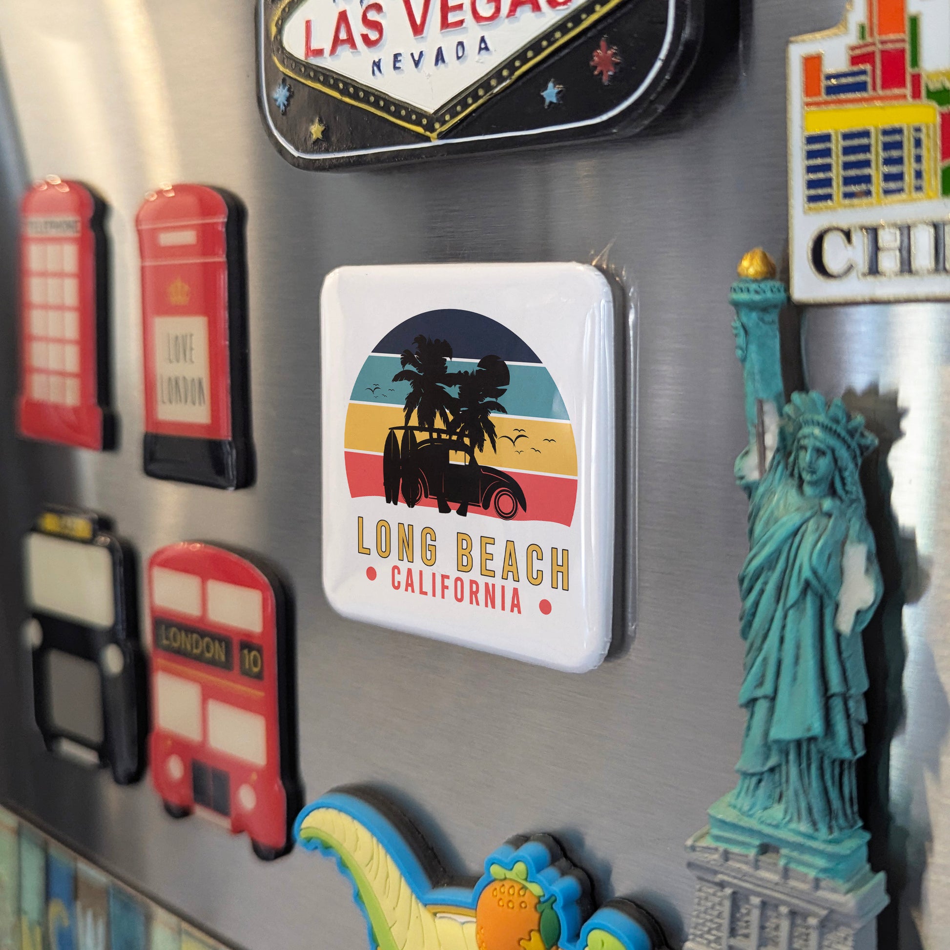 Long Beach California Magnet | Woody Sunset | 2×2 | Made in Canada - PhiloPerse