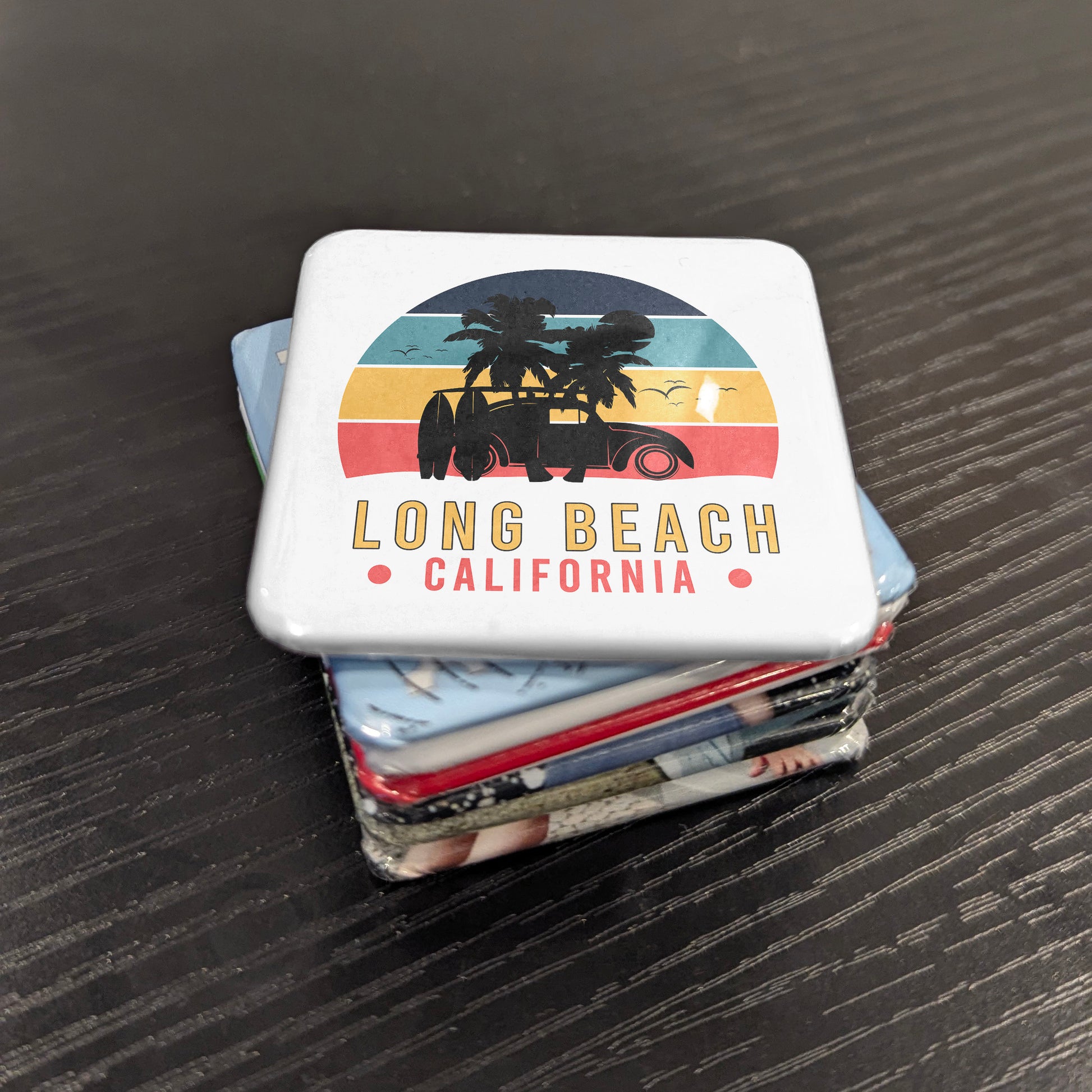 Long Beach California Magnet | Woody Sunset | 2×2 | Made in Canada - PhiloPerse