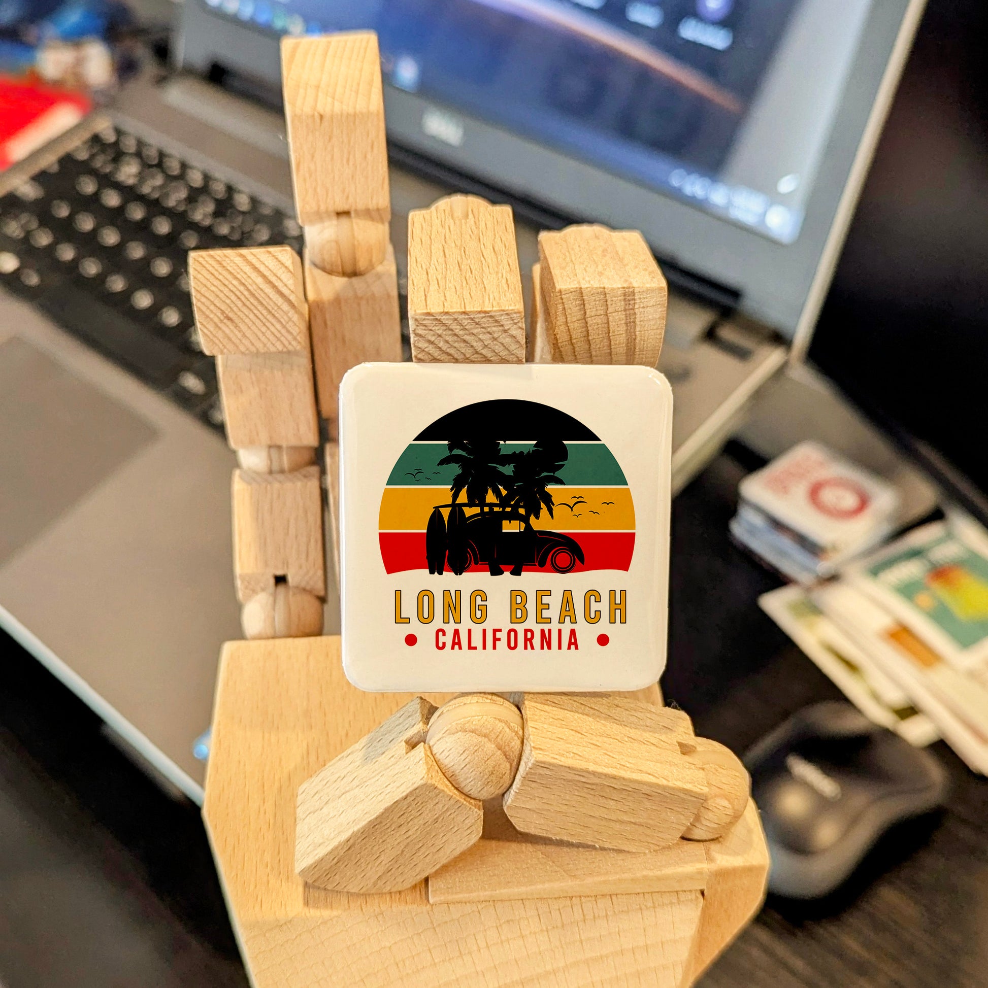 Long Beach California Magnet | Woody Sunset | 2×2 | Made in Canada - PhiloPerse