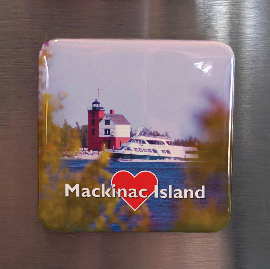 Aimant île Mackinac Michigan | Phare de Round Island | 2x2 | Fabriqué au Canada