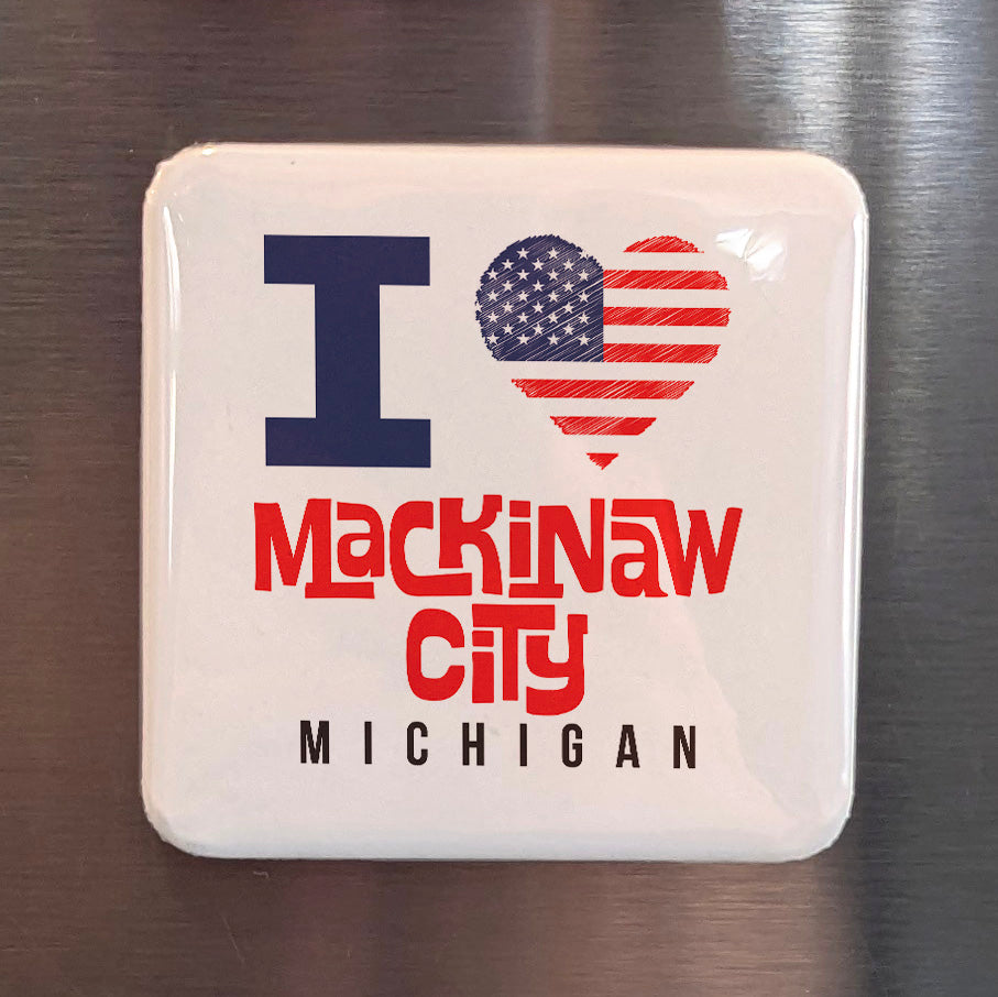 Aimant Mackinaw City Michigan | Porte d'entrée de l'île Mackinac | 2x2 | Fabriqué au Canada