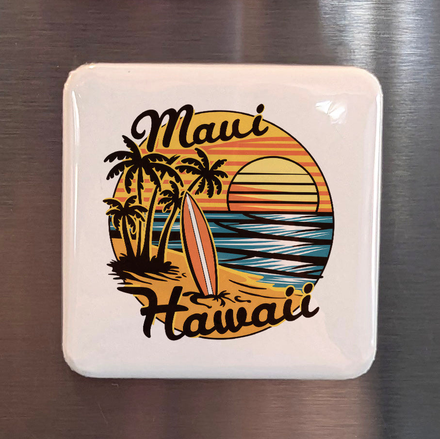 Maui Hawaii Magnet | Surf & Palms | 2×2 | Made in Canada - PhiloPerse