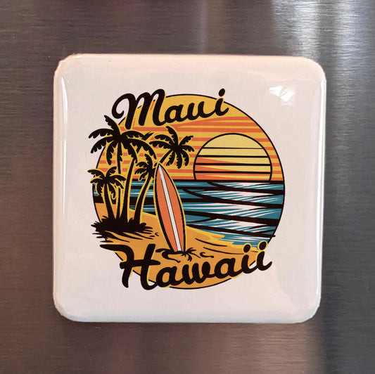 Maui Hawaii Magnet | Surf & Palms | 2×2 | Made in Canada - PhiloPerse