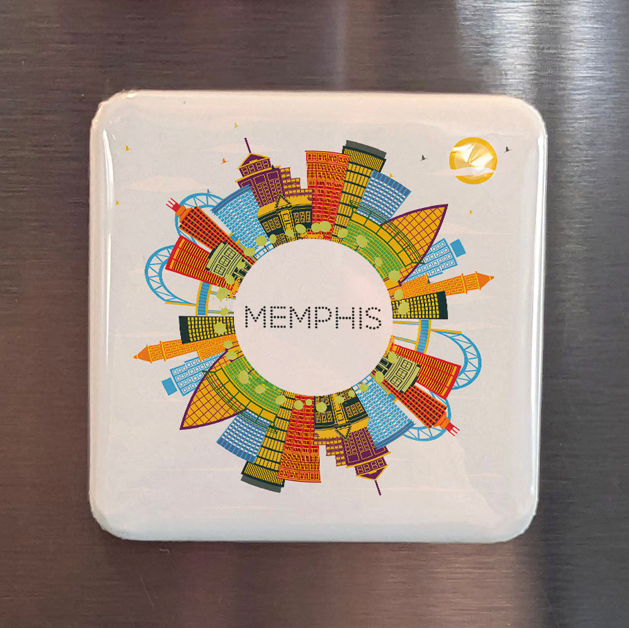 Memphis Tennessee Magnet | River City Globe | 2×2 | Made in Canada - PhiloPerse