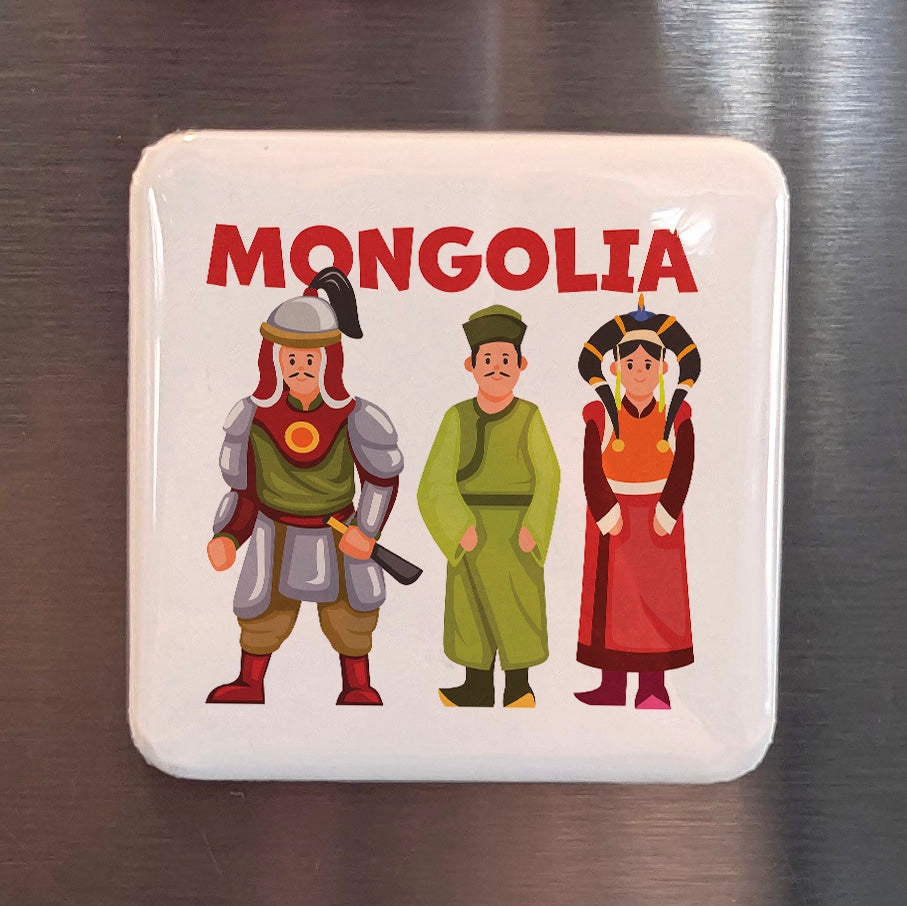 Mongolia Asia Magnet | Mongolian Deel Traditional Dress of the Nomadic Steppe | 2x2 | Made in Canada