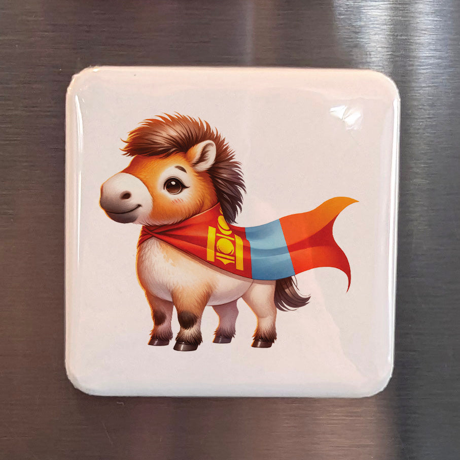Mongolia Asia Magnet | Mongolian Flag and the Sacred Horse of the Steppe | 2x2 | Made in Canada
