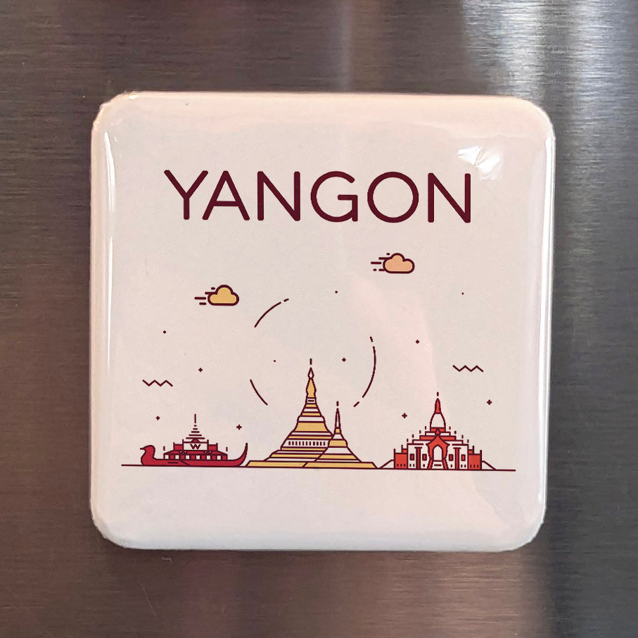 Yangon Myanmar Asia Magnet | Golden Pagoda City on the Yangon River | 2x2 | Made in Canada