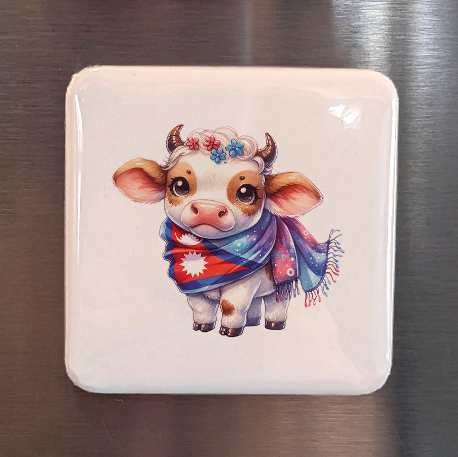 Nepal Asia Magnet | Sacred Cow Holy Animal of the Himalayan Kingdom | 2x2 | Made in Canada