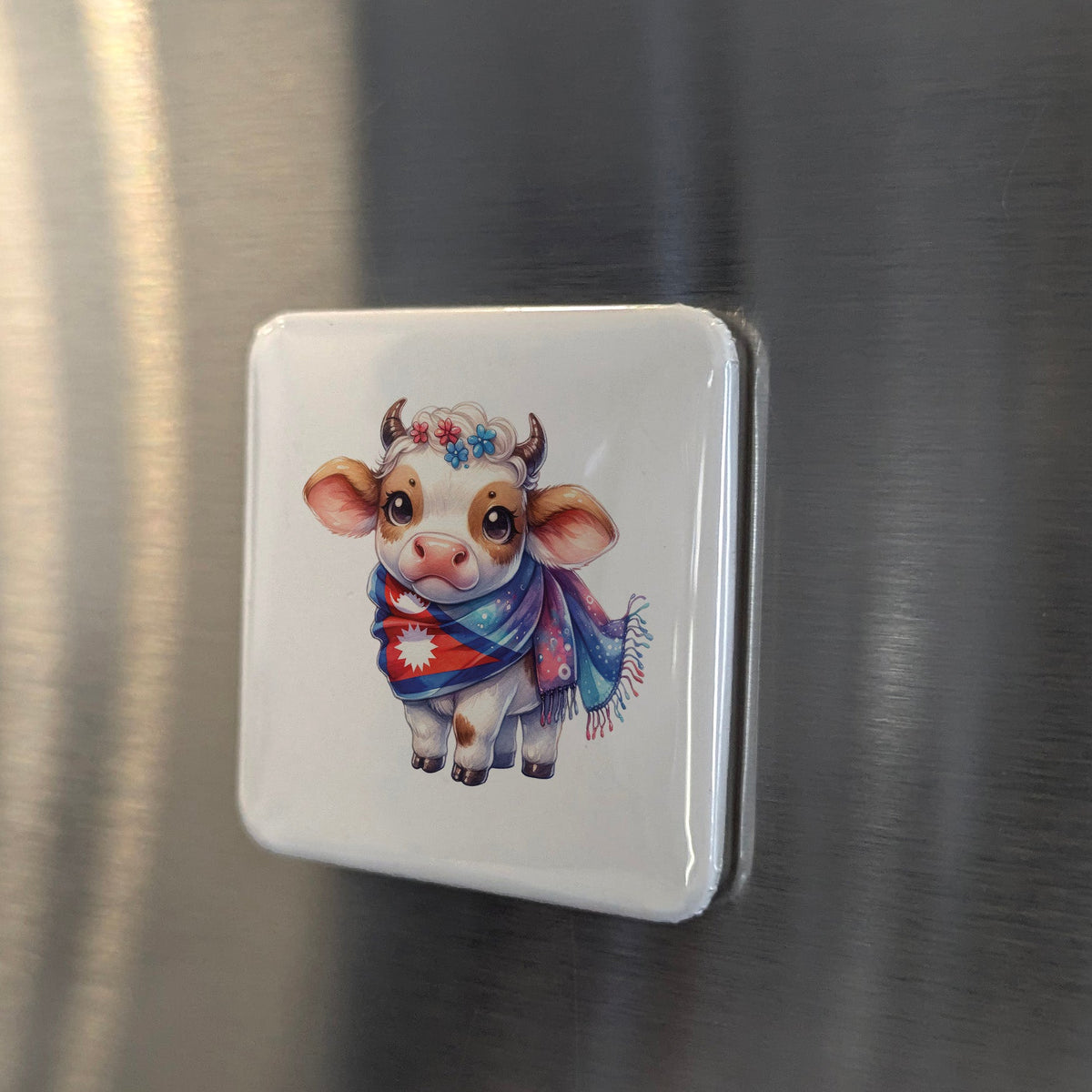 Nepal Asia Magnet | Sacred Cow Holy Animal of the Himalayan Kingdom | 2x2 | Made in Canada