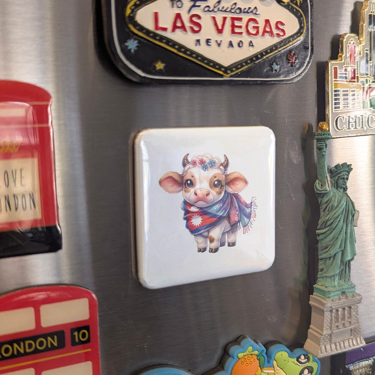 Nepal Asia Magnet | Sacred Cow Holy Animal of the Himalayan Kingdom | 2x2 | Made in Canada