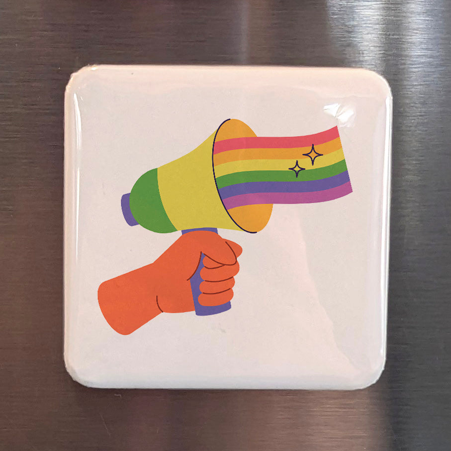 Pride Speaker Magnet | Amplifying LGBTQ2S+ Voices of the Rainbow Community | 2x2 | Made in Canada