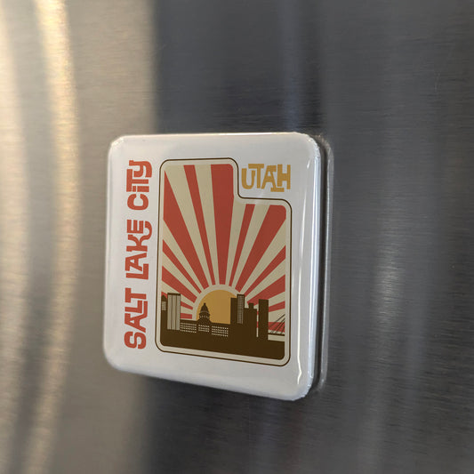 Salt Lake City Utah Magnet | Salt Lake Sunrise | 2×2 | Made in Canada - PhiloPerse