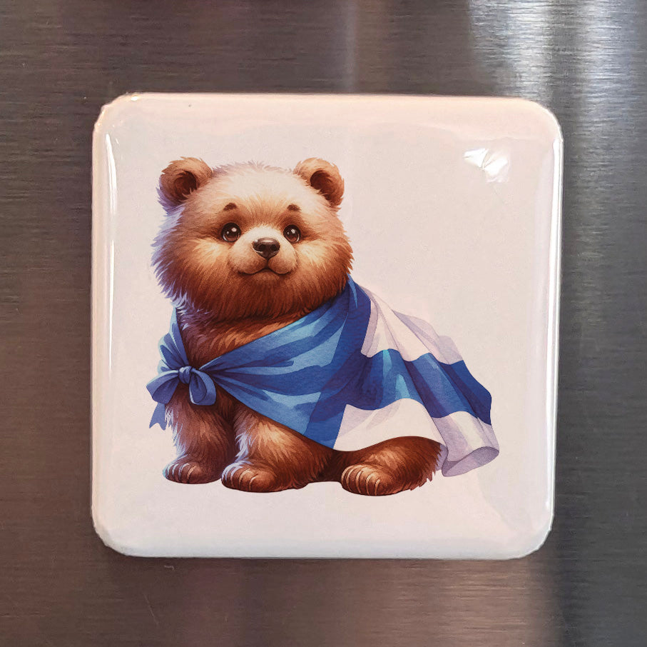 Scotland Magnet | Scottish Bear and the Saltire of the Ancient Kingdom of Alba | 2x2 | Made in Canada
