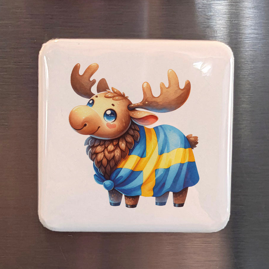 Sweden Magnet | Swedish Moose on the Flag and the King of the Scandinavian Forest | 2x2 | Made in Canada