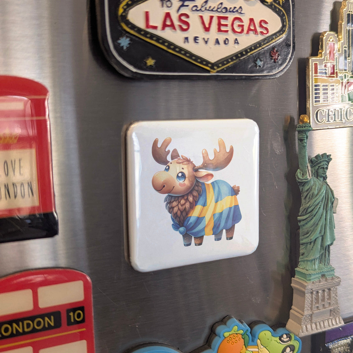 Sweden Magnet | Swedish Moose on the Flag and the King of the Scandinavian Forest | 2x2 | Made in Canada