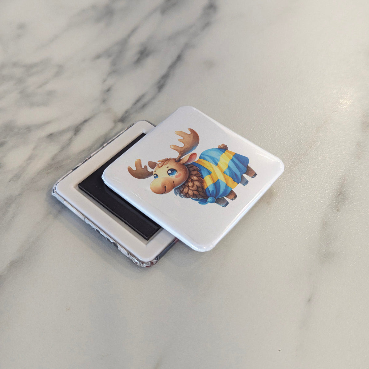 Sweden Magnet | Swedish Moose on the Flag and the King of the Scandinavian Forest | 2x2 | Made in Canada