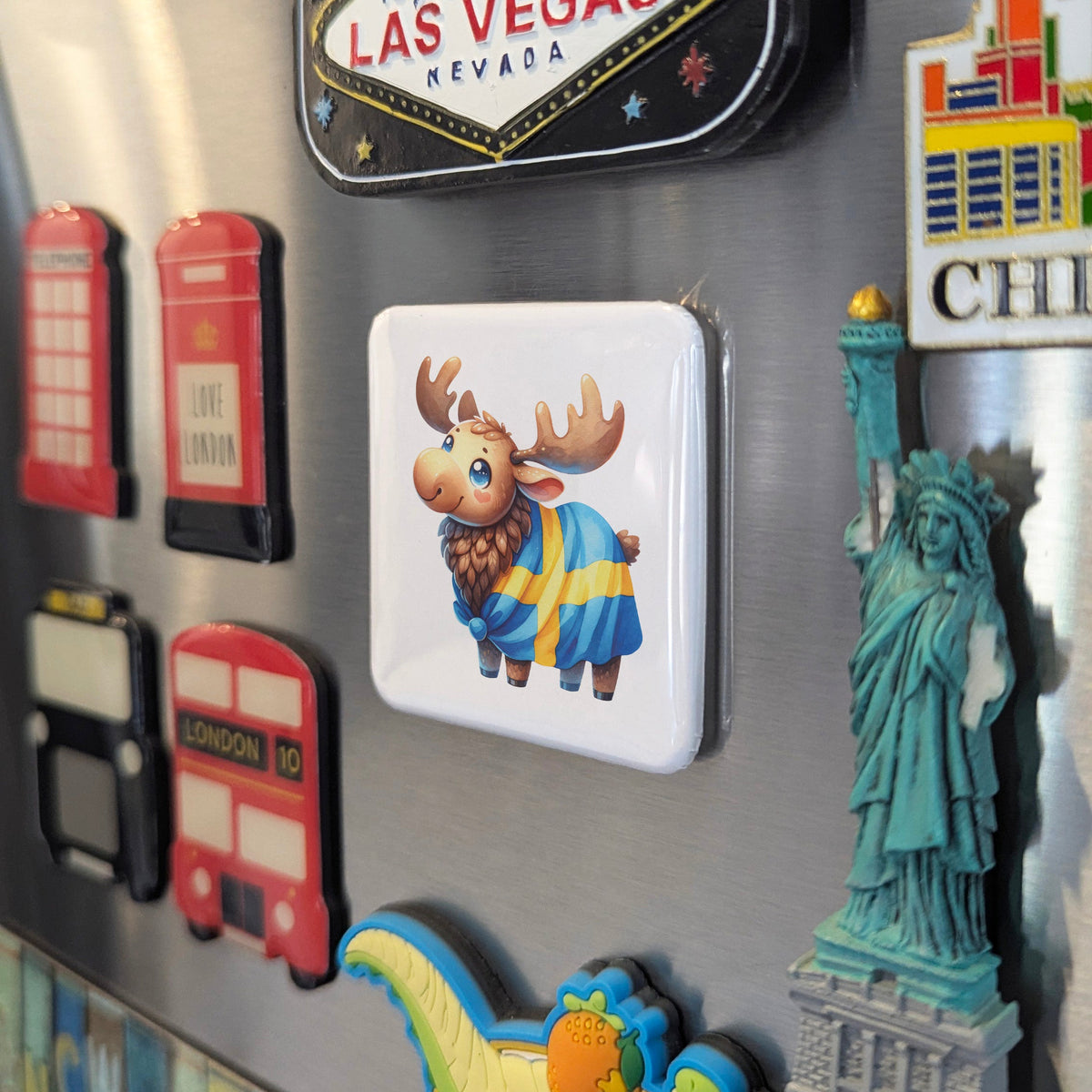 Sweden Magnet | Swedish Moose on the Flag and the King of the Scandinavian Forest | 2x2 | Made in Canada