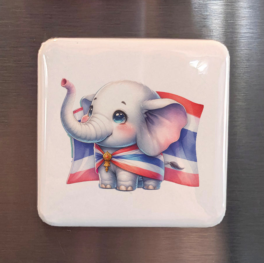 Thailand Asia Magnet | Thai Elephant Sacred White Elephant of the Kingdom of Siam | 2x2 | Made in Canada