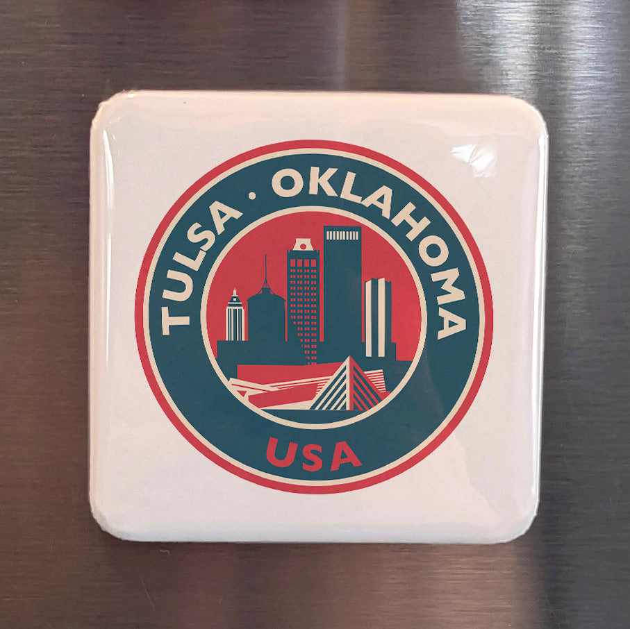 Tulsa Oklahoma Magnet | Skyline on the Arkansas | 2×2 | Made in Canada - PhiloPerse
