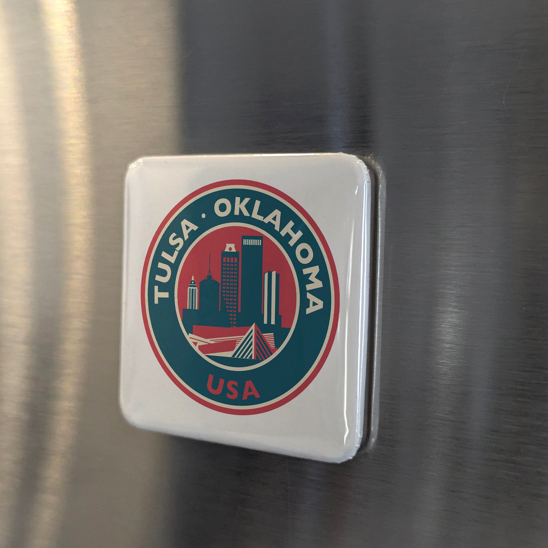 Tulsa Oklahoma Magnet | Skyline on the Arkansas | 2×2 | Made in Canada - PhiloPerse